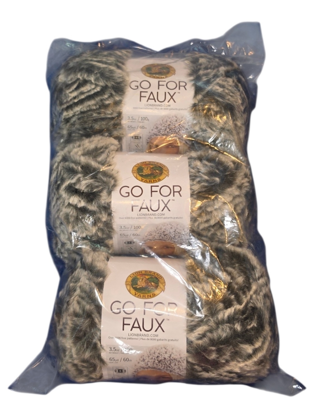 Lion Brand Go For Faux Chinchilla Faux Fur Yarn 3 Skeins NEW Sealed